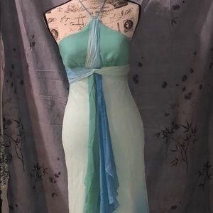 BCBG Max Azria Blue Green Ombre Halter Gown